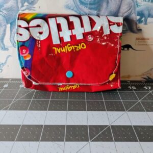 Eco friendly up cycled skittles clutch